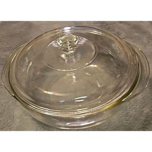 Vintage Pyrex 024 Clear Glass 2 Qt Round Casserole Dish Bowl w/ Lid Made in USA